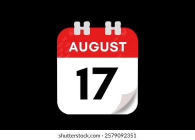 17 August month single day vector, illustration, calendar with red, gray, white and black color background calendar August 17