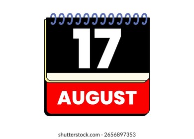 17 agosto mês vetor dia único, ilustração, calendário com vermelho, preto, amarelo e branco ícone de calendário de fundo de cor de agosto 17