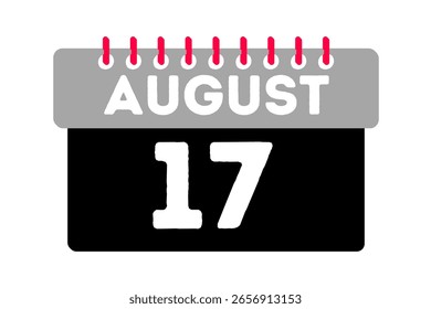 17 agosto mês vetor dia único, ilustração, calendário com cinza, preto, vermelho e branco ícone de calendário de fundo de cor de agosto 17