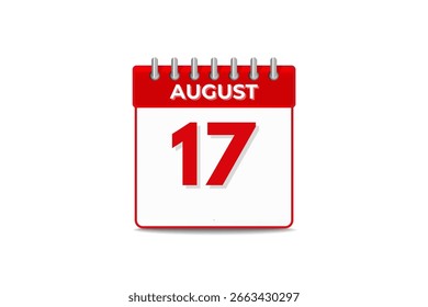 17 august month single day vector, illustration, calendar with black and white color background calendar icon of august 17