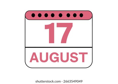 17 de agosto Mes Vector de un solo día, ilustración, calendario con melocotón, color blanco y negro de fondo Icono de calendario del 17 de agosto