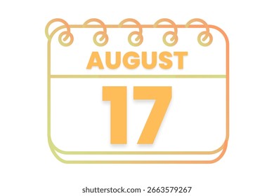 17 de agosto Mes Vector de un solo día, ilustración, calendario con naranja, amarillo, marrón y blanco Icono de calendario de fondo de color del 17 de agosto