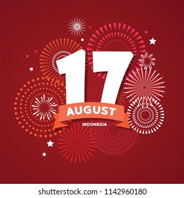 17 of August on firework background. poster for celebrate the national day of Indonesia. Indonesia Happy Independence Day greeting card . vector illustration