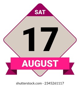 17 August, Saturday. Date template. Useful design for calendar or event promotion. Vector illustration EPS 10 File. Isolated on white background. 