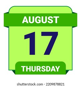 17 de agosto, jueves. Plantilla de fecha. Diseño útil para la promoción de calendarios o eventos. Ilustración vectorial Archivo EPS 10. Aislado sobre fondo blanco.