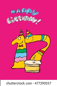 17 birthday anniversary numbers with cute monsters birthday party invitation card template joyful cute pastry teenager party youth fun toy space baby friends small dancing anniversary numbers receptio