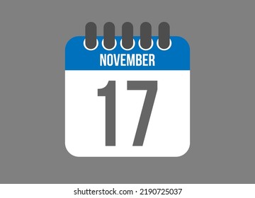 17 calendar november. Calendar icon for November days in blue color on dark background.