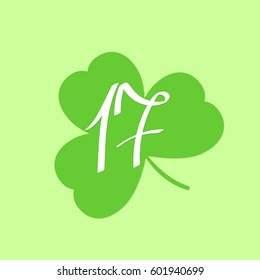 17, calligraphy number on shamrock, banner design template, vector illustration