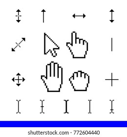 17 Classic pixel corsor icon set. Arrow, hand, drag hand, palm and support cursors icons  vector illustration