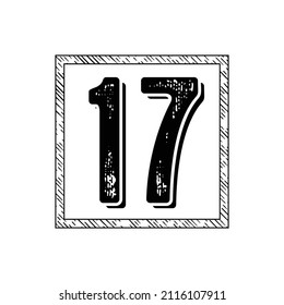 17 Classic Vintage Sport Jersey  Uniform numbers in black with a black outside contour line number on white background for American football, Baseball and Basketball or soccer for shirt