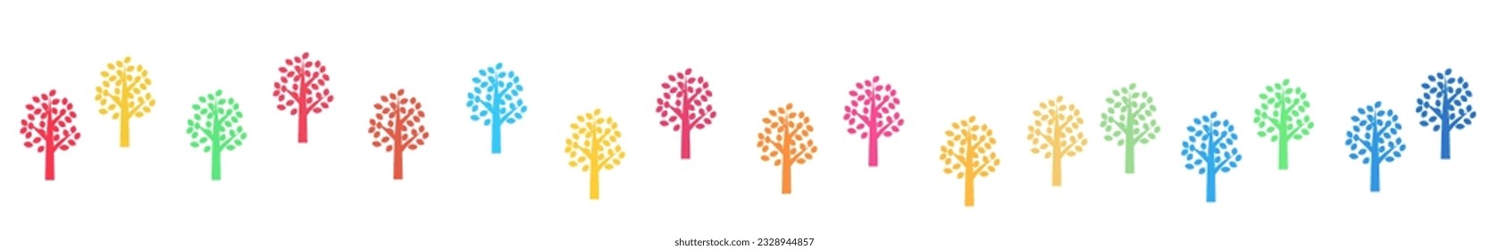 17 colorful trees in SDGs colors, horizontal, Vector Illustration