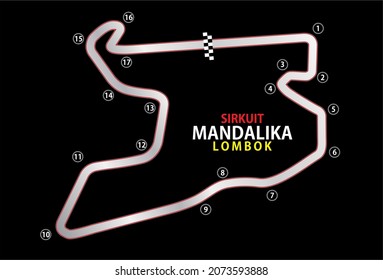 17 corner points of Mandalika International Street Circuit, Lombok island, Indonesia circuit. black background