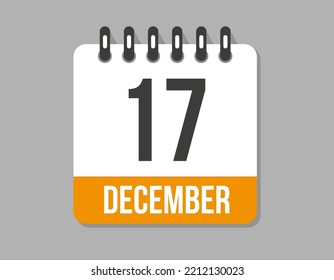 17 day december calendar icon. Orange calendar vector on light background for december month