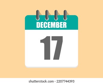 17 Day December in green. Calendar icon for December month on clear background