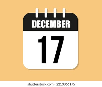 17 day december icon. Black and white december month calendar vector on orange background.