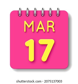 17 day of the month. 17 March. Cute calendar daily icon. Date day week Sunday, Monday, Tuesday, Wednesday, Thursday, Friday, Saturday.