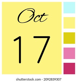 17 day of the month. October. Cute calendar daily icon. Date day week Sunday, Monday, Tuesday, Wednesday, Thursday, Friday, Saturday.