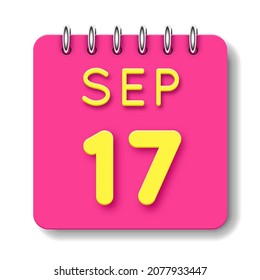 17 day of the month. 17 September. Cute calendar daily icon. Date day week Sunday, Monday, Tuesday, Wednesday, Thursday, Friday, Saturday.