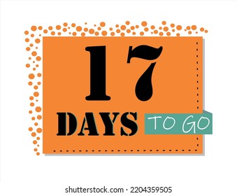 Quedan 17 días. Arte vectorial en naranja y negro, con acentos verdes. Recordatorio, banner aislado de fondo blanco.