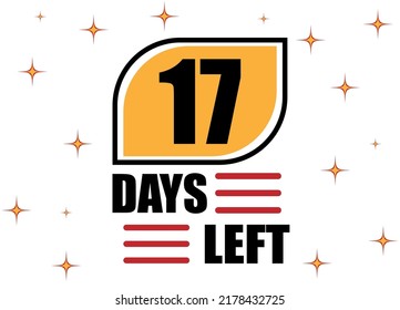 17 Days Left. Countdown days banner isolated on white background. Sale concept in orange and red.