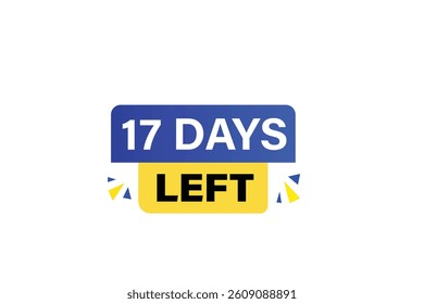 17 days left, sale countdown vector symbol, clock, time,  background, template 15 days to go, countdown, sticker, left banner, business, sale, label button
