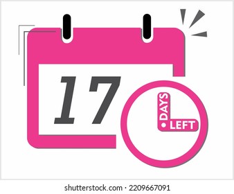 Quedan 17 días. Arte vectorial en rosa y negro. Recordatorio, cartel aislado en fondo blanco