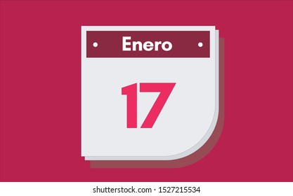 17 de Enero. Dia del mes. Calendario (January 17th. Day of month. Calendar in spanish) vector illustration icon.