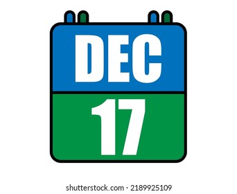 17 December calendar. Blue and green calendar page for December days. Vector isolated on white background.