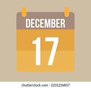 17 december calendar date. Calendar icon for december in orange. Vector for holidays, anniversaries and celebrations