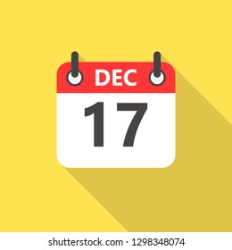 17 december calendar flat style icon with long shadow.