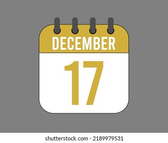 17 December calendar icon. December calendar banner. Date of the month for events.
