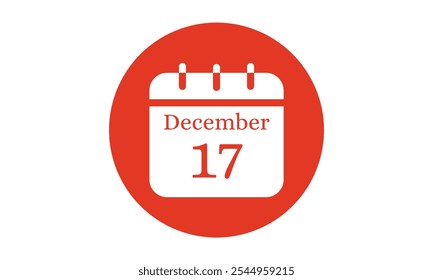 ícone de calendário de 17 de dezembro. página de texto web design mensal em vetor de fundo vermelho e branco, ícone, ou ilustração com o mês de dezembro 17