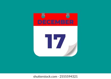 17 December calendar icon text page monthly web design on red, and blue background vector, icon, or illustration with the month of December 17