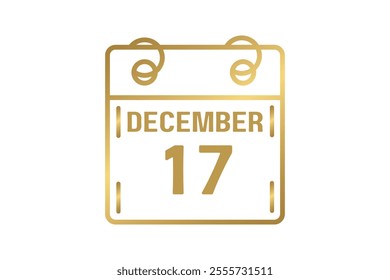 17 December calendar icon text page monthly web design on golden and white background vector, icon, or illustration with the month of December 17