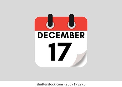 17 December calendar icon text page monthly web design on red, white, black and ash background vector, icon, or illustration with the month of December 17