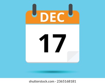 17 de diciembre. Calendario de icono plano aislado en fondo azul. Ilustración vectorial.