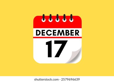 17 December month single day vector, illustration, calendar with red, black, white and yellow color background calendar December 17