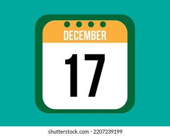 17 December orange calendar vector. December date with square on light background.