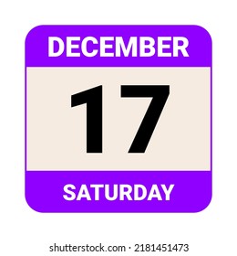 17 December, Saturday. Date template. Useful design for calendar or event promotion. Vector illustration EPS 10 File