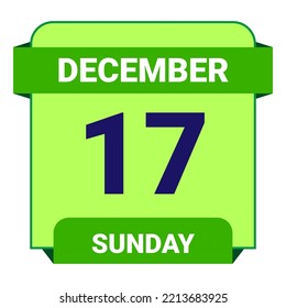 17 December, Sunday. Date template. Useful design for calendar or event promotion. Vector illustration EPS 10 File. Isolated on white background.