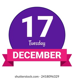 17. Dezember, Dienstag. Datumsvorlage. Nützliches Design für Kalender- oder Veranstaltungswerbung. EPS10 Datei, Vektorgrafik. Einzeln auf weißem Hintergrund. 