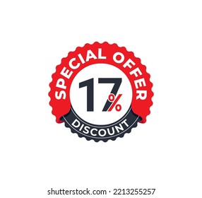 17% Discount Coupon design. Sale tags set vector badges template. Sale offer price sign. Special offer symbol. Discount promotion. Discount badge Stamp shape. Vector illustration template 