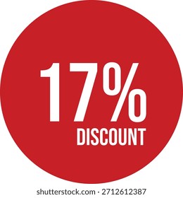 ícone de 17% desconto círculo vermelho vetorial com texto branco