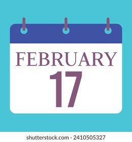 17 February Calendar. Blue Background. Vector Calendar.

