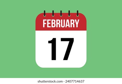 17 February calendar icon. Green calendar vector for February weekdays. Calendar page design on isolated background