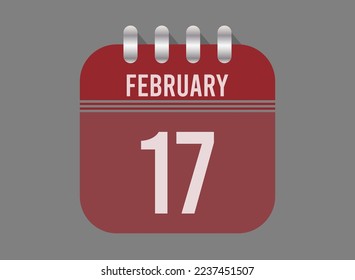 17 February calendar icon. Page vector for calendar on February days. Red design with dark background