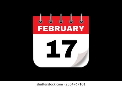 17 February calendar icon text page monthly web design on red, white and black background vector, icon, or illustration with the month of February 17