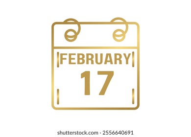 17 February calendar icon text page monthly web design on golden and white background vector, icon, or illustration with the month of February 17