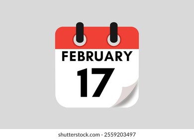 17 February calendar icon text page monthly web design on red, white, black and ash background vector, icon, or illustration with the month of February 17