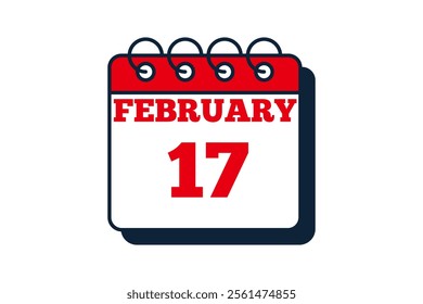 17 February calendar icon text page monthly web design on red, black and white background vector, icon, or illustration with the month of February 17